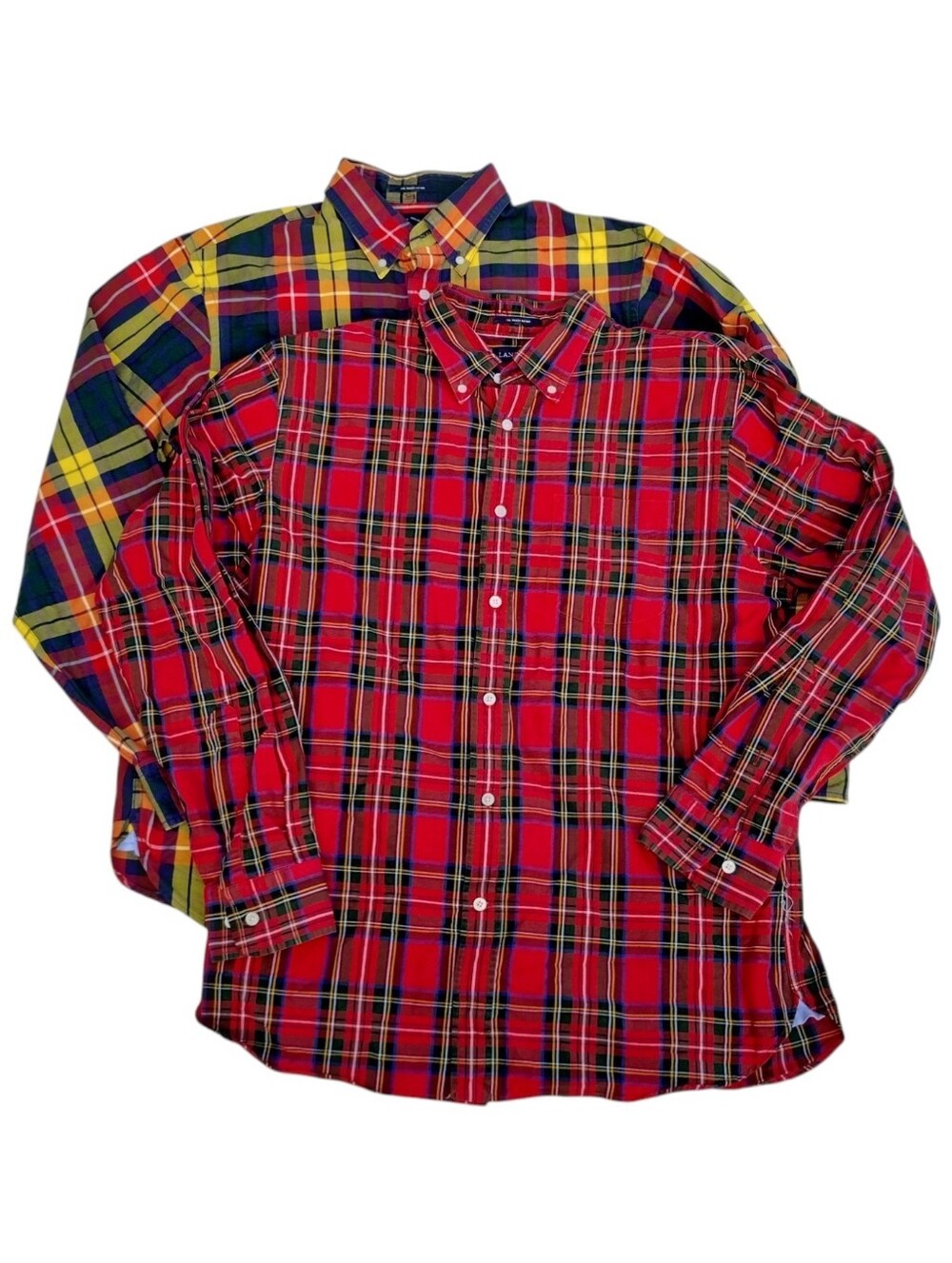 Land's End Sail Rigger Oxford Plaid Cotton Shirt Lot Size Medium Red Plaid